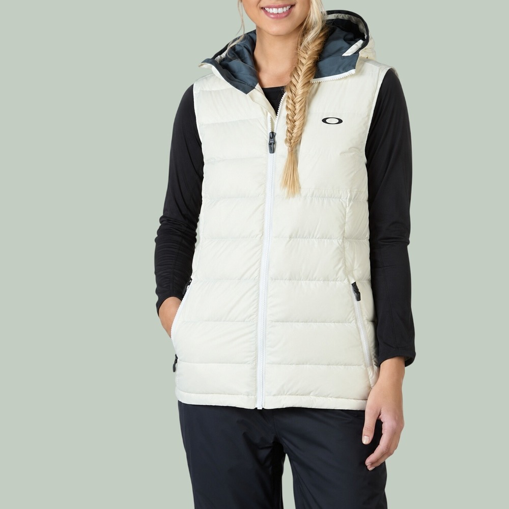 Oakley Hooded Puffer Vest Cream White Duck Down Quilted Women's Size S/P